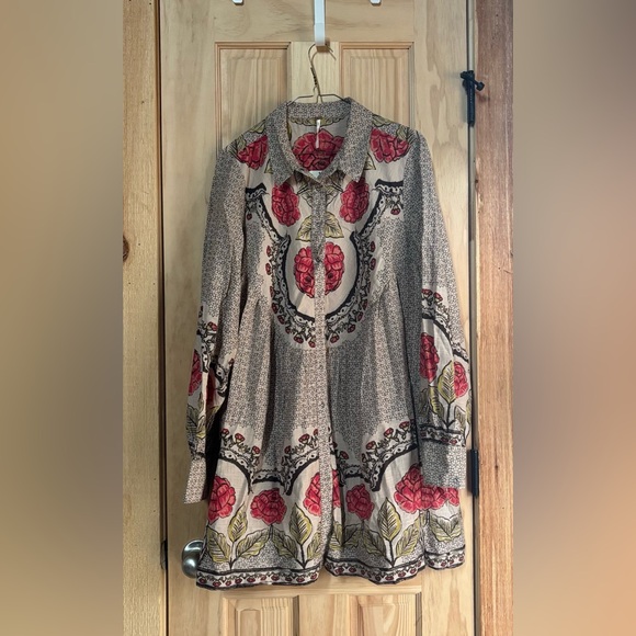 🆕Free People ‘Smell The Roses’ Button Down Mini Shirt Dress Sz M